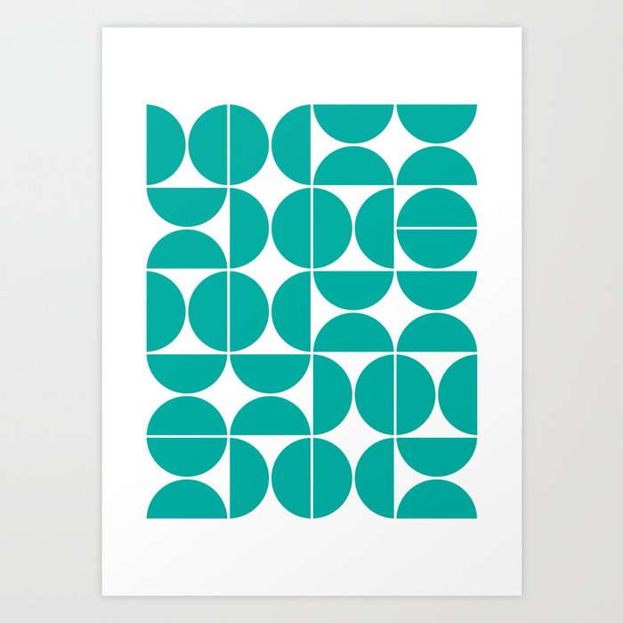 Mid Century Modern Geometric 04 Turquoise Art Print