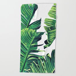 Banana Tree Leaves | Tropical Jungle Bohemian Painting | Vintage Botanical Watercolor Plants Beach Towel