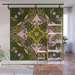 Optical Mandala – Sage & Pink Wall Mural