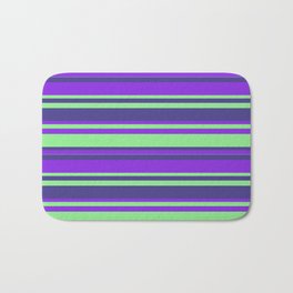 [ Thumbnail: Purple, Light Green & Dark Slate Blue Colored Lines/Stripes Pattern Bath Mat ]
