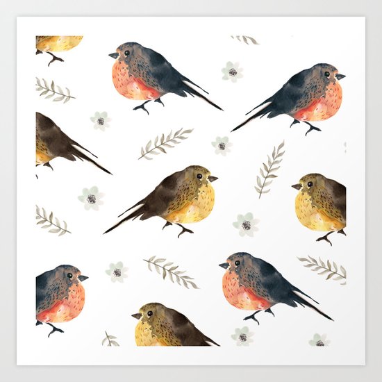 Watercolor birds Art Print