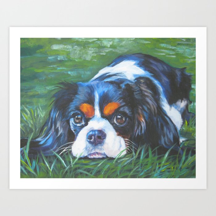 Beautiful Tricolour Cavalier King Charles Spaniel Dog Painting By