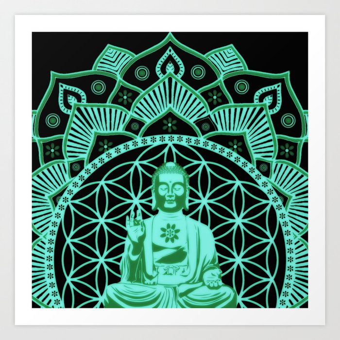 Buddha Flower Of Life Mandala Spiritual Zen Bohemian Hippie Yoga Mantra  Meditation Art Print by Inspired Images