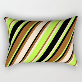 [ Thumbnail: Brown, Bisque, Light Green, and Black Colored Striped Pattern Rectangular Pillow ]