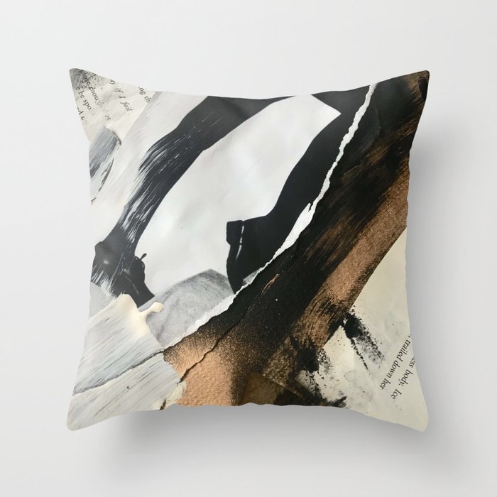 Stay | Collage Series 2 | mixed-media piece in gold, black and white + book pages Throw Pillow
