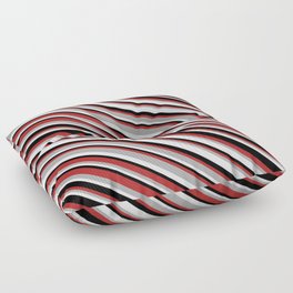 [ Thumbnail: Red, Dark Grey, Mint Cream, and Black Colored Pattern of Stripes Floor Pillow ]