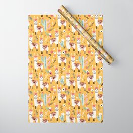 White Llama with flowers Wrapping Paper