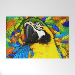 Gold and Blue Macaw Parrot Fantasy Welcome Mat