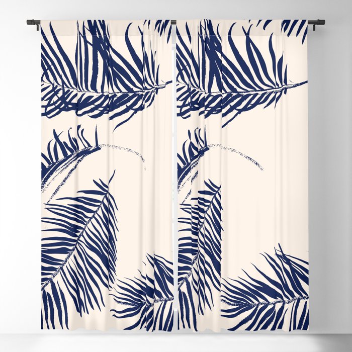Blue Palm Leaves x Dry Brush Blackout Curtain