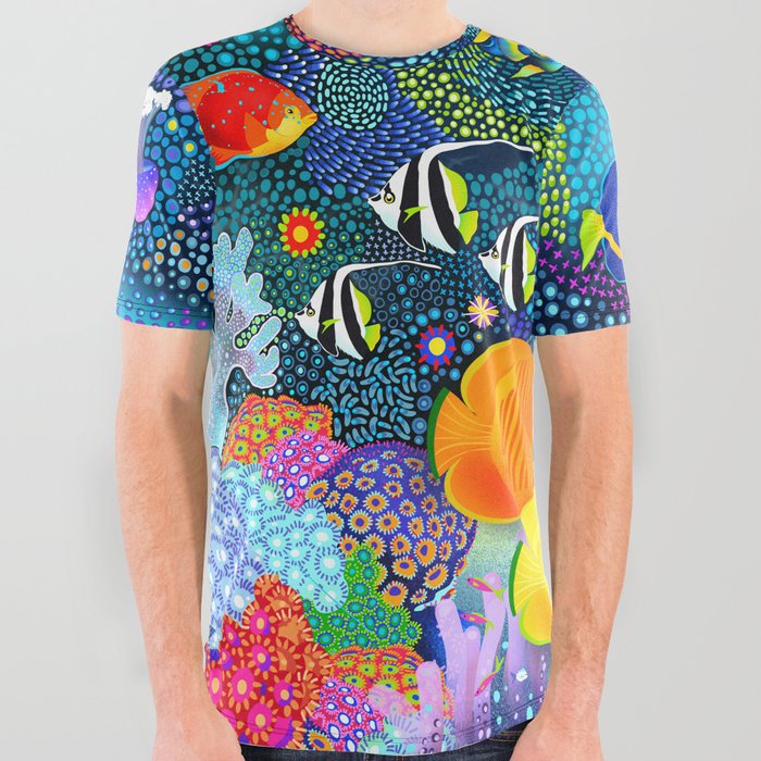 Ocean Tropical Fish Life All Over Graphic Tee