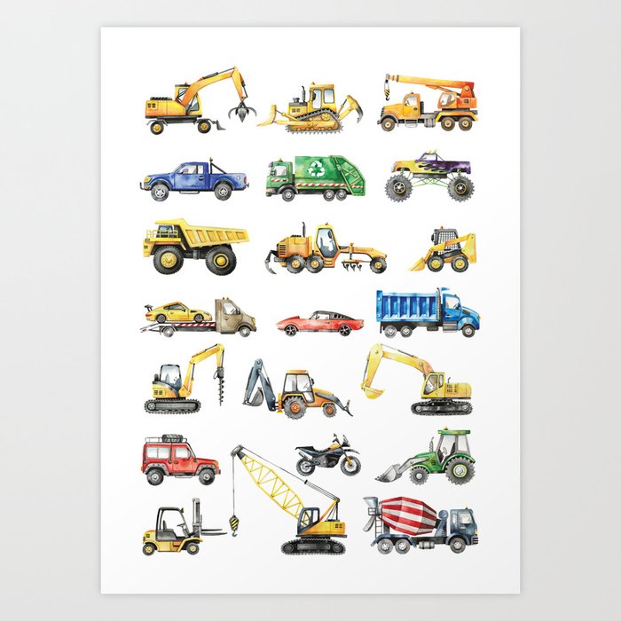 Cars and trucks Art Print
