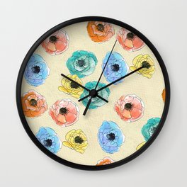 Hand painted coloful flowers Wall Clock | Fantasy, Floral, Pattern, Painted, Colorwatercolor, Drawn, Nature, Colorful, Acrylic, Painting 