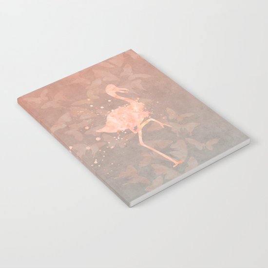 Flamingo Butterfly watercolor pastel grey apricot color artwork Notebook