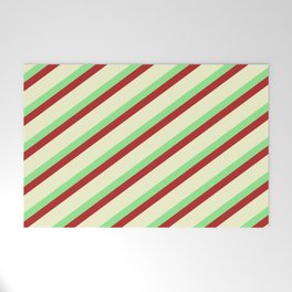 [ Thumbnail: Light Green, Red, and Light Yellow Colored Lined/Striped Pattern Welcome Mat ]