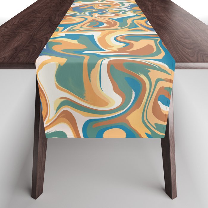 Dreamy Twirl Ocean Trippy Rainbow 2 Table Runner | Painting, Digital, Pattern, Twirl, Trippy, Rainbow, Ocean, Colorful, Abstraction, Abstract