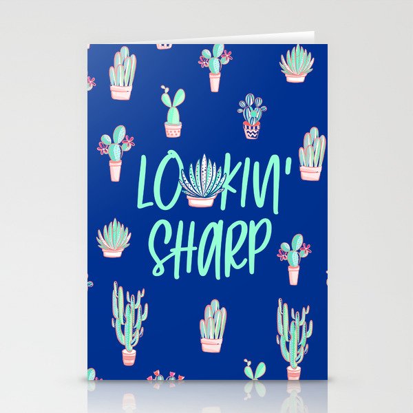 Lookin' sharp Cactus pattern - blue Stationery Cards