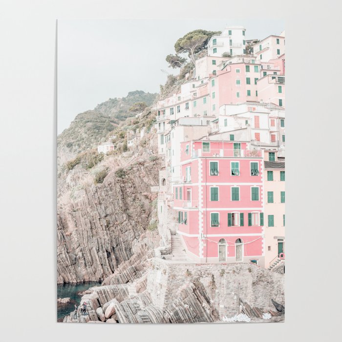Positano, Italy Pink Travel Photography in hd Poster