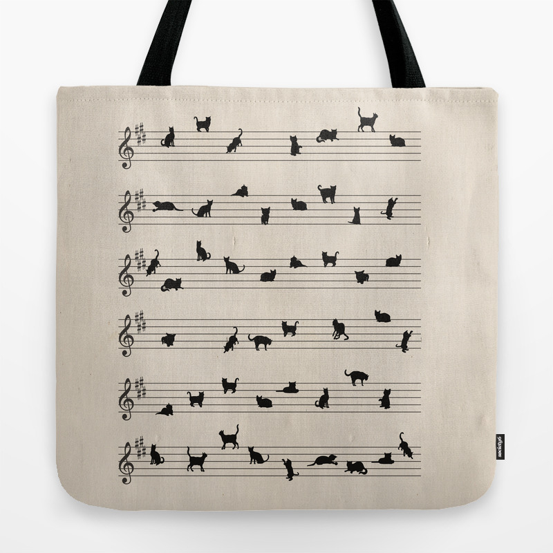 Cute Conceptual Cat Song Music Notation Tote Bag By Kittybitty