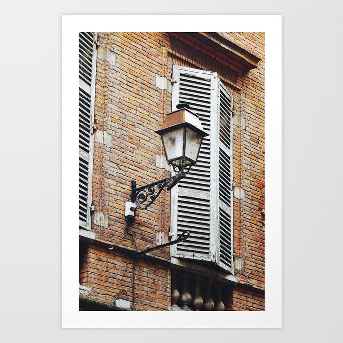 Old Street Lamp and Shutters in Toulouse French City Art Print