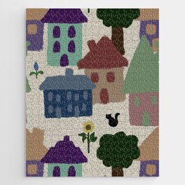 Small town Cat Repeat pattern Jigsaw Puzzle