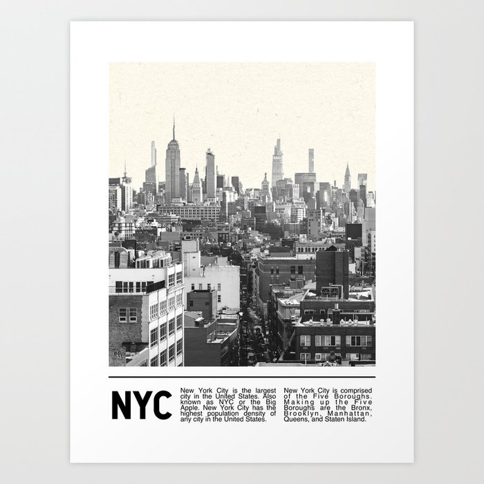 New York City | Manhattan Skyline | Black and White Travel Photography Minimalism Art Print