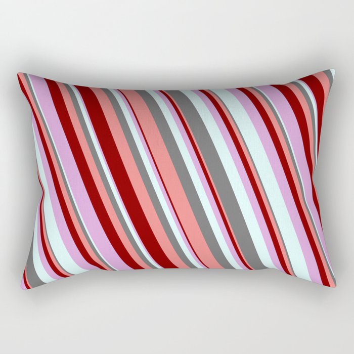Colorful Dim Gray, Light Coral, Maroon, Plum, and Light Cyan Colored Stripes/Lines Pattern Rectangular Pillow