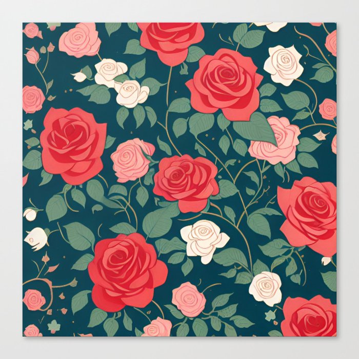 Roses Floral Pattern Canvas Print