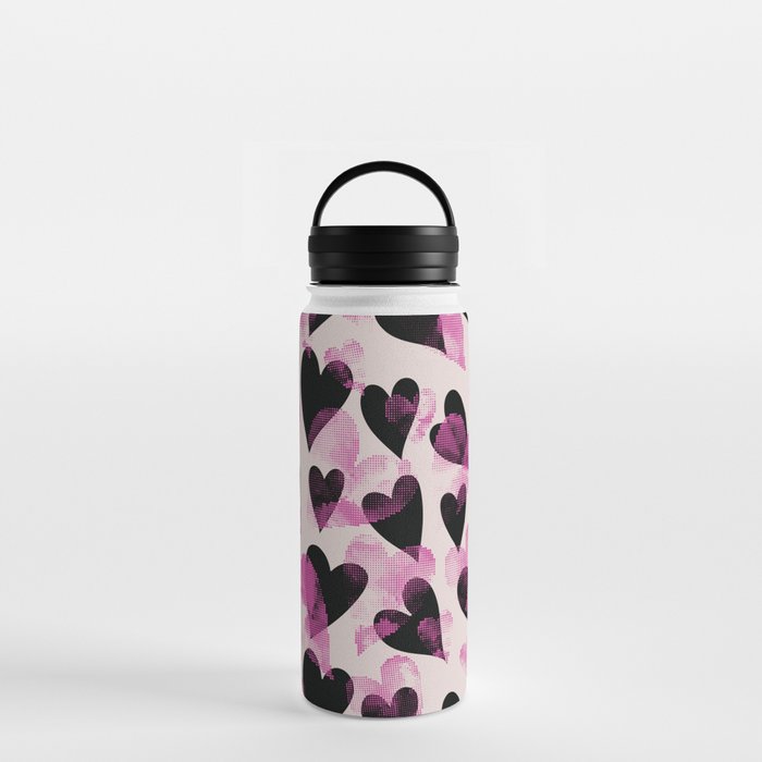 Pink, Black And Beige Heart Stamped Valentines Day Anniversary Pattern Water Bottle