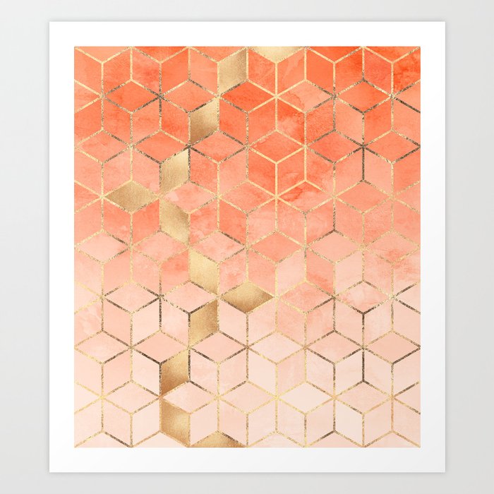 Soft Peach Gradient Cubes Art Print