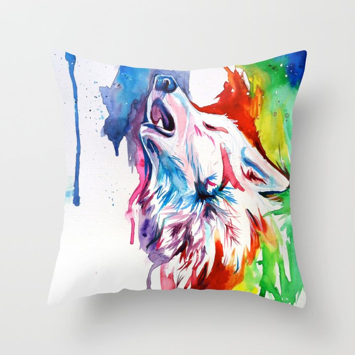 Rainbow Wolf Throw Pillow