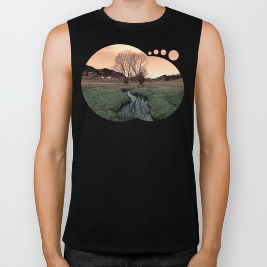 A stream, dry grass, reflections and trees II | waterscape photography Biker Tank