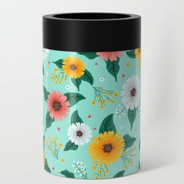 Colorful Spring Flowers Pattern in Seafoam Background Can Cooler