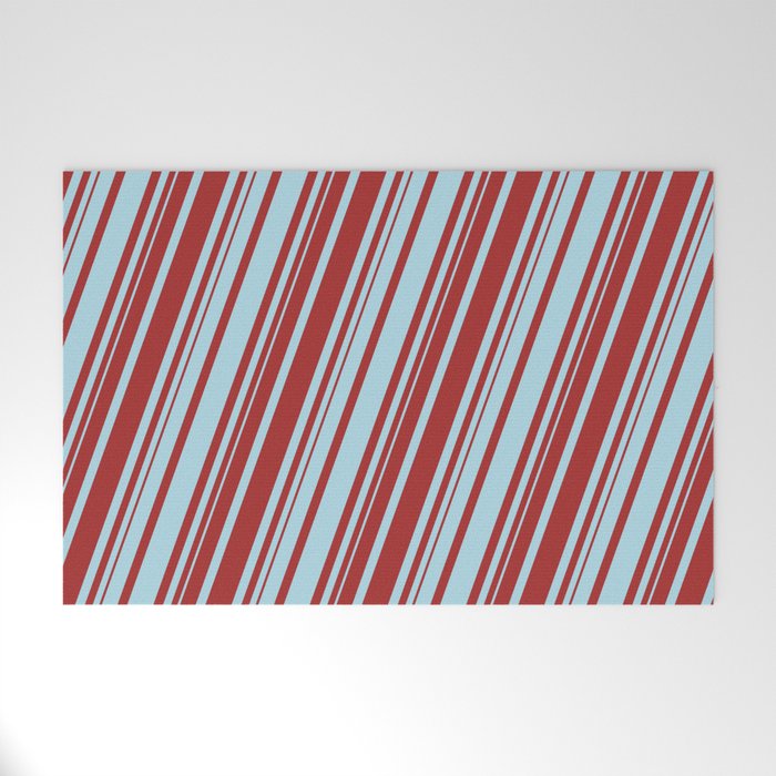 Light Blue & Brown Colored Lines Pattern Welcome Mat