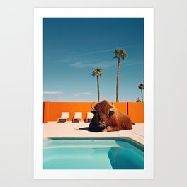 Bison By The Pool In Palm Springs Art Print