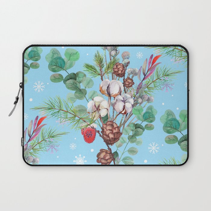 blue seamless new year pattern painted with watercolor paints Laptop Sleeve