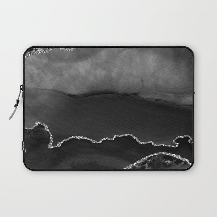 Black & Silver Agate Texture 02 Laptop Sleeve