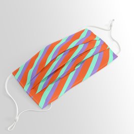 [ Thumbnail: Purple, Red, and Aquamarine Colored Stripes Pattern Face Mask ]
