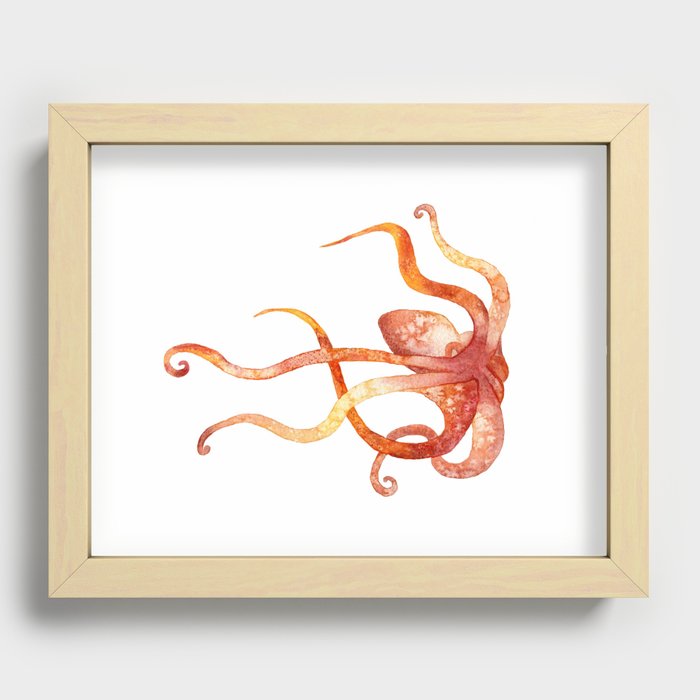 Watercolour Octopus - Red and Orange Recessed Framed Print