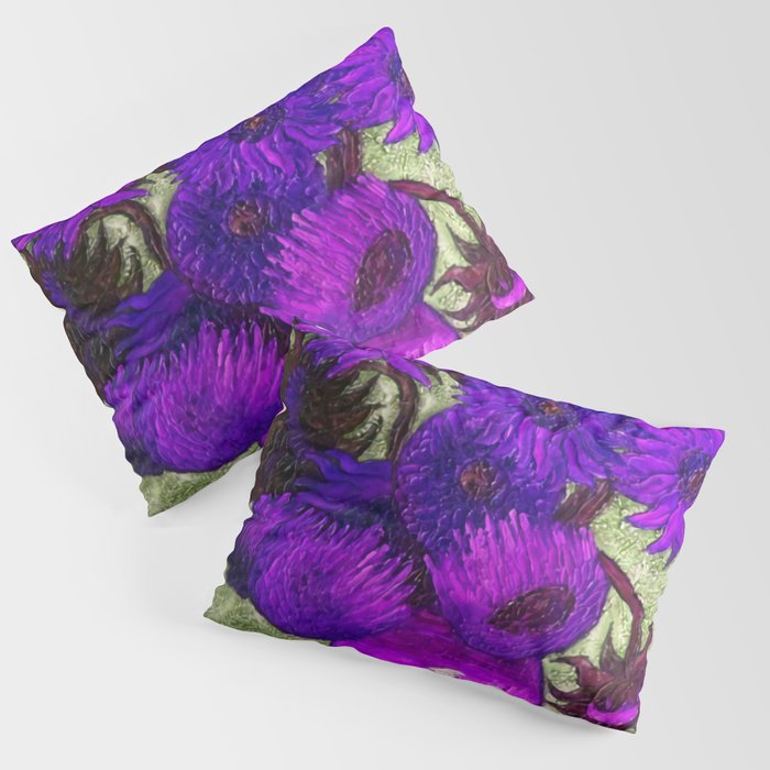 Vincent van Gogh Twelve purple sunflowers in a vase still life blue-gray background portrait painting Pillow Sham