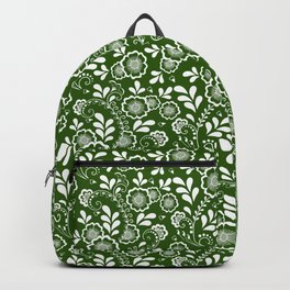 Green And White Eastern Floral Pattern Backpack