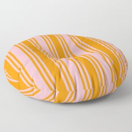 [ Thumbnail: Light Pink and Dark Orange Colored Pattern of Stripes Floor Pillow ]