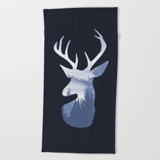 Deer Abstract Blue Landscape Design Beach Towel