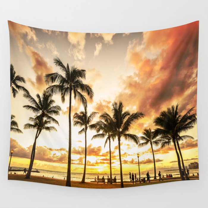 Typical Picturesque Waikiki Beach Sunset Wall Tapestry
