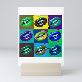 Pop Art Green Blue and Purple Lips Contemporary Design Mini Art Print