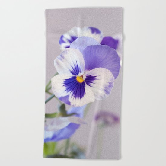 Spring Love #2 - Soft blue-violet-white Pansies #decor #art #society6 Beach Towel