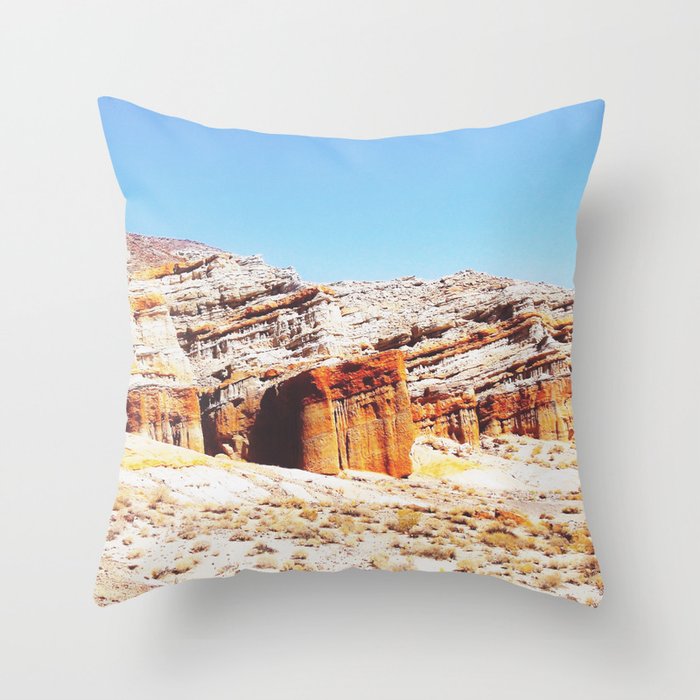 sand desert with orange mountain in California, USA with summer blue sky Throw Pillow