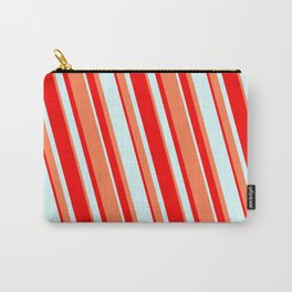 [ Thumbnail: Red, Light Cyan & Coral Colored Lines/Stripes Pattern Carry-All Pouch ]