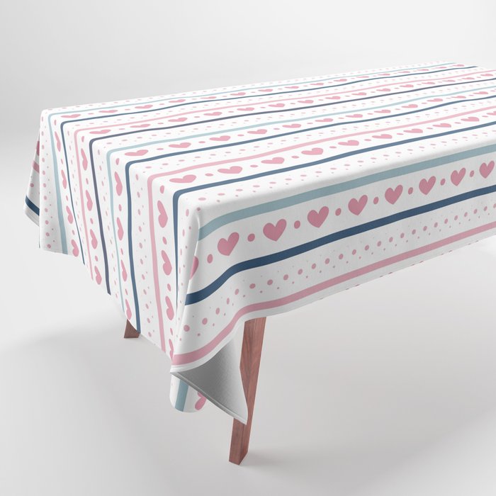 Pastel Lines with Hearts Tablecloth