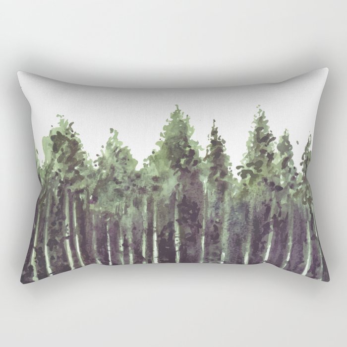 Aesthetic Pine Tree Forest Watercolor Rectangular Pillow