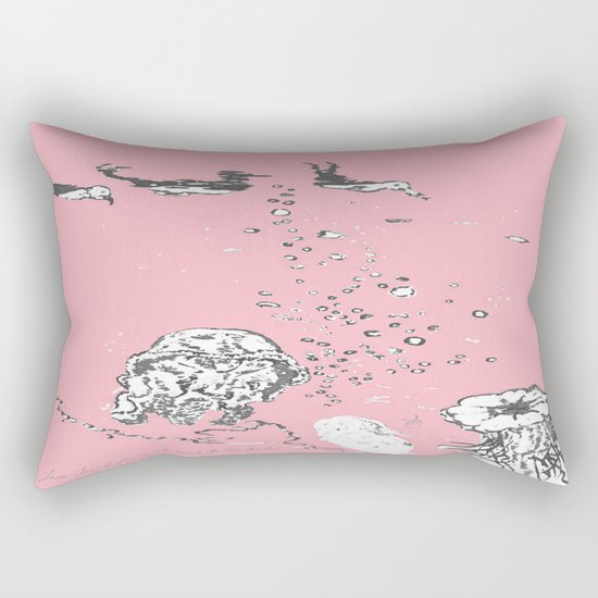 Two Tailed Duck and Jellyfish Baby Pink Deep Rectangular Pillow